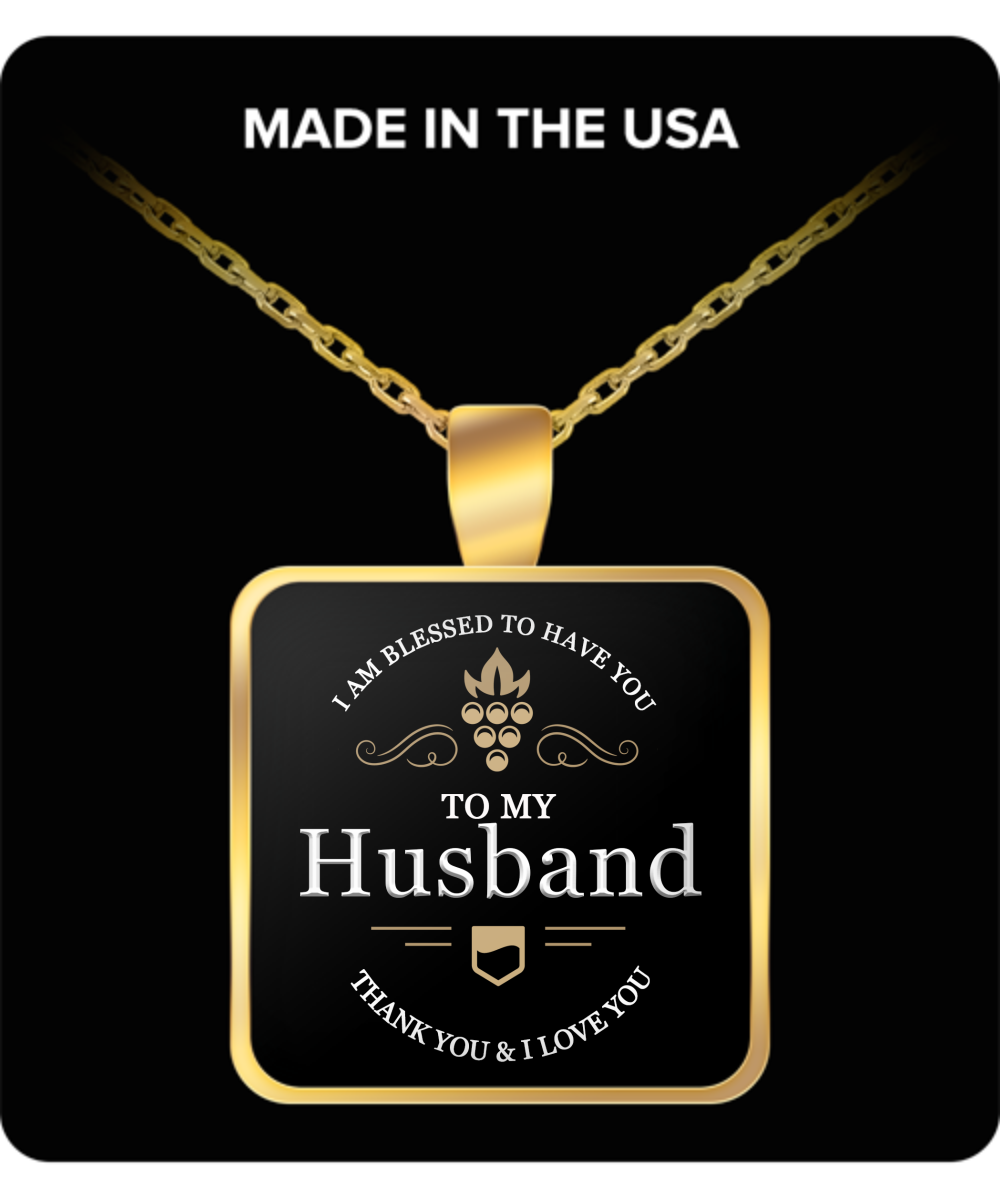 Husband Thank You and I Love You Square Pendant Gold Plated Necklace - Extreme Fathers Day Gifts Ideas for Him from Wife - Cool Presents For Father