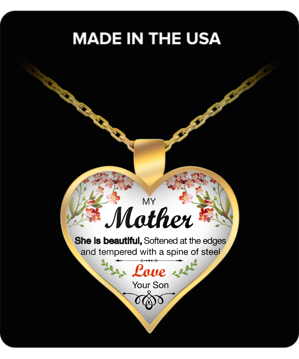 Mother's Day Necklace for Mom "She Is Beautiful" - Awesome Gift for a Mother from Son - Unique Mothers Day and Birthday Gifts for Her from Son