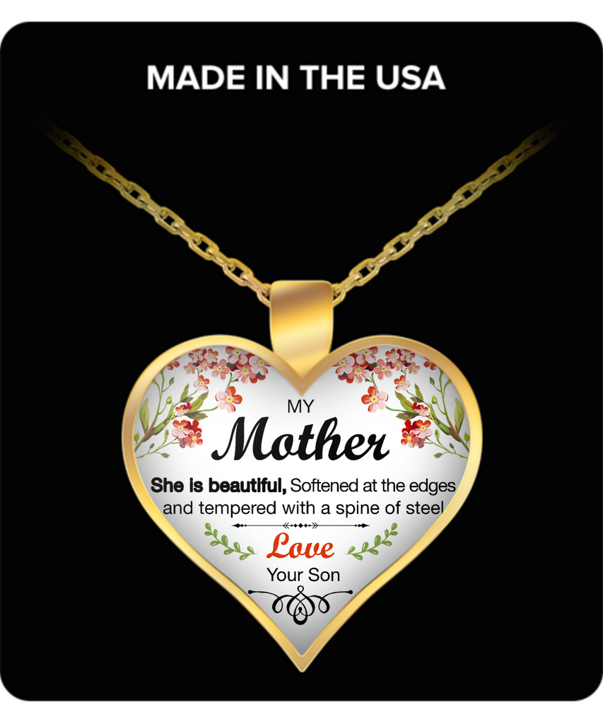 Mother's Day Necklace for Mom "She Is Beautiful" - Awesome Gift for a Mother from Son - Unique Mothers Day and Birthday Gifts for Her from Son