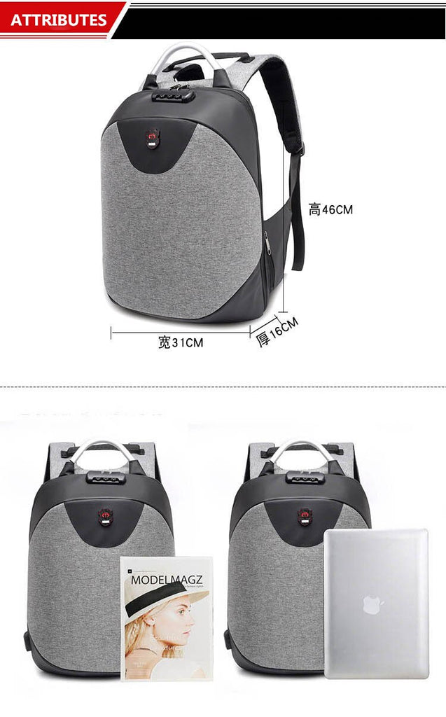 Anti Theft Customs Lock Laptop Backpack Bag Travel Bag With USB Charging Port