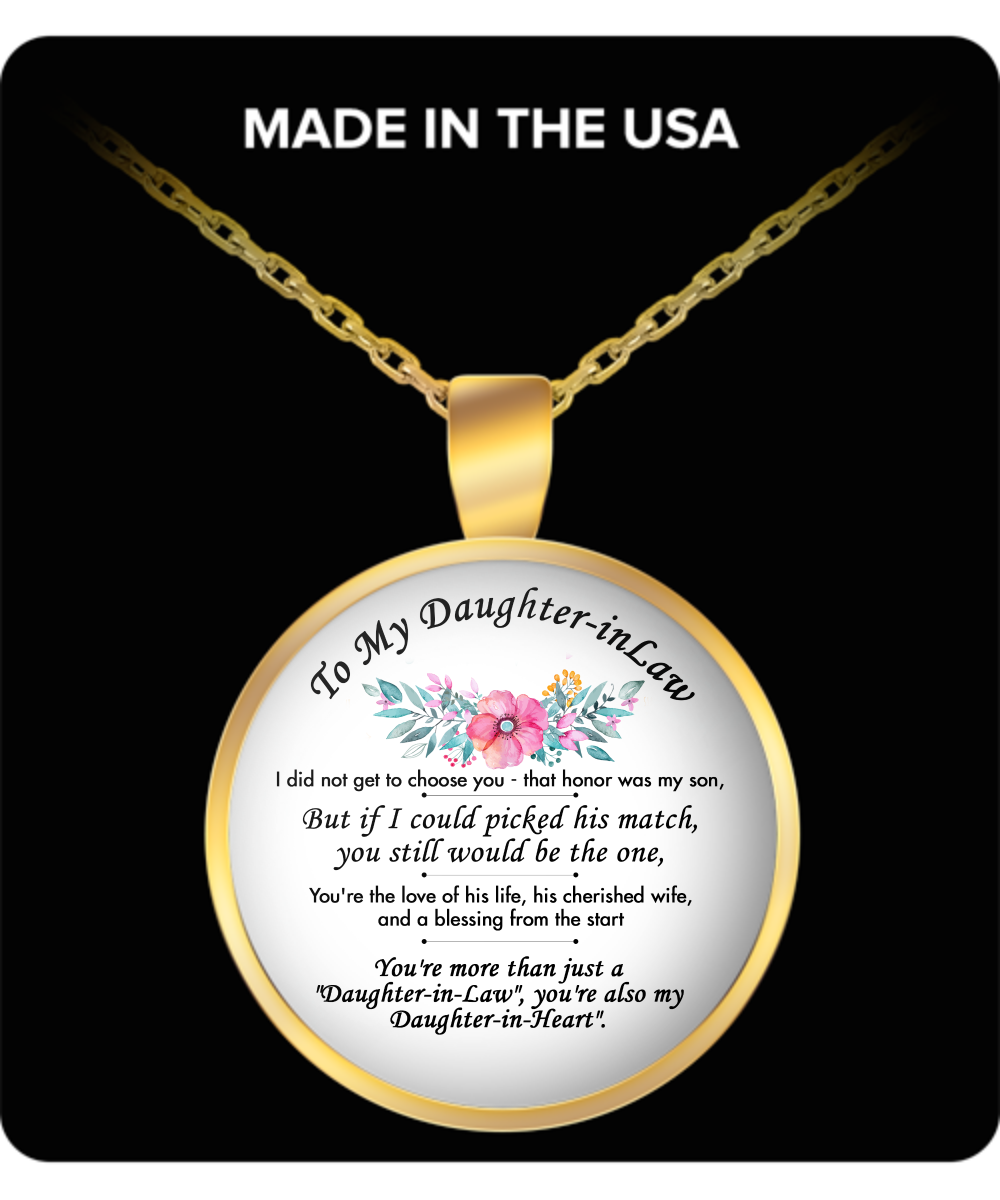To My Daughter-in-Law Round Pendant Gold Plated Necklace - Unique Birthday,Christmas Gifts for Her,Daughter-in-Law from Father, Mother In Law