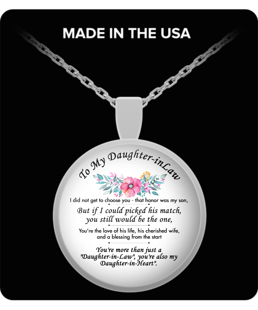 To My Daughter-in-Law Round Pendant Silver Plated Necklace - Unique Birthday,Christmas Gifts for Her,Daughter-in-Law from Father, Mother In Law