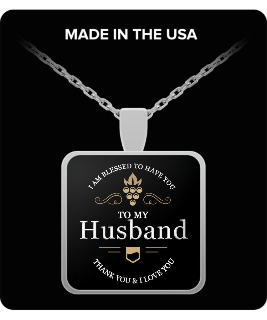 Husband Thank You and I Love You Square Pendant Silver Necklace - Extreme Fathers Day Gifts Ideas for Him from Wife - Cool Presents For Husband