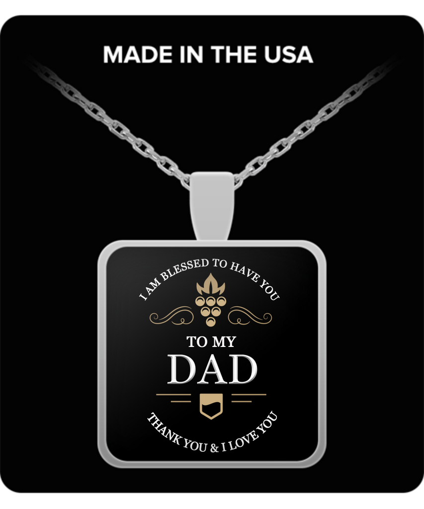 Dad Thank You and I Love You Square Pendant Silver Plated Necklace - Extreme Fathers Day Gifts Ideas for Him from Son, Daughter, Wife - Cool Presents For Father
