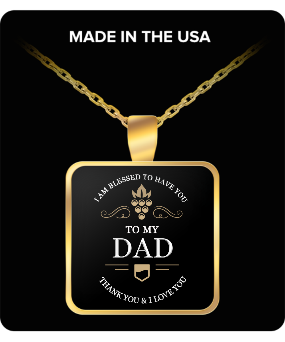 Dad Thank You and I Love You Square Pendant Gold Plated Necklace - Extreme Fathers Day Gifts Ideas for Him from Son, Daughter, Wife - Cool Presents For Father